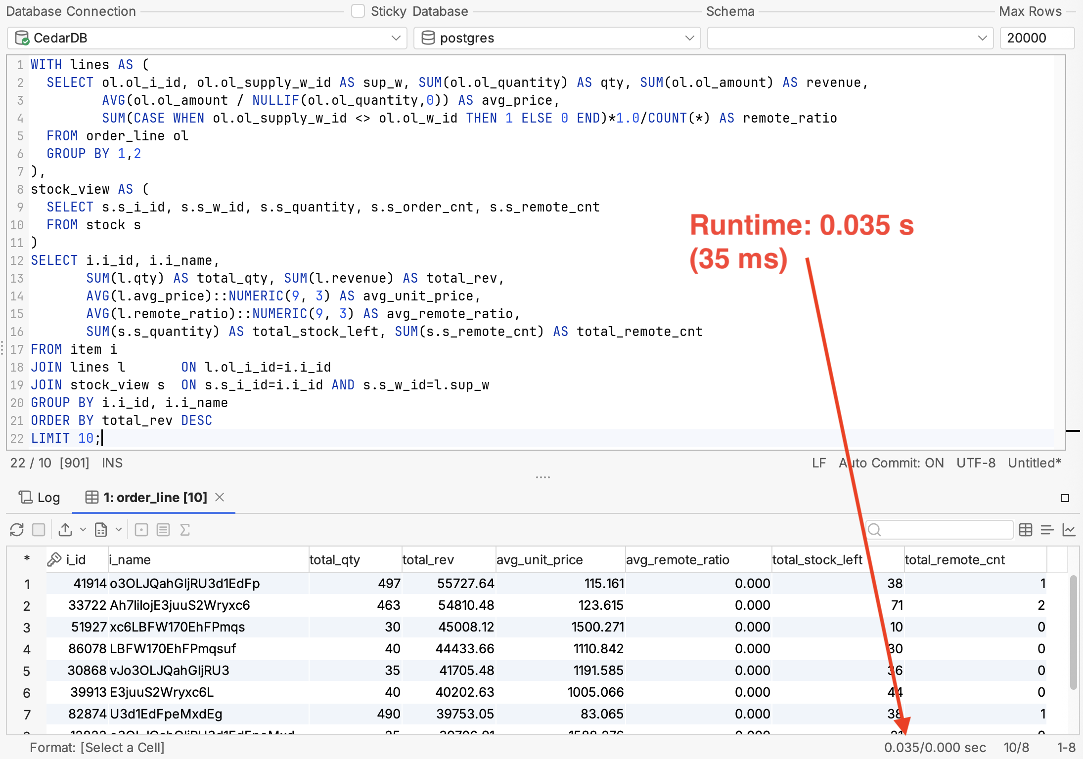 CedarDB query results