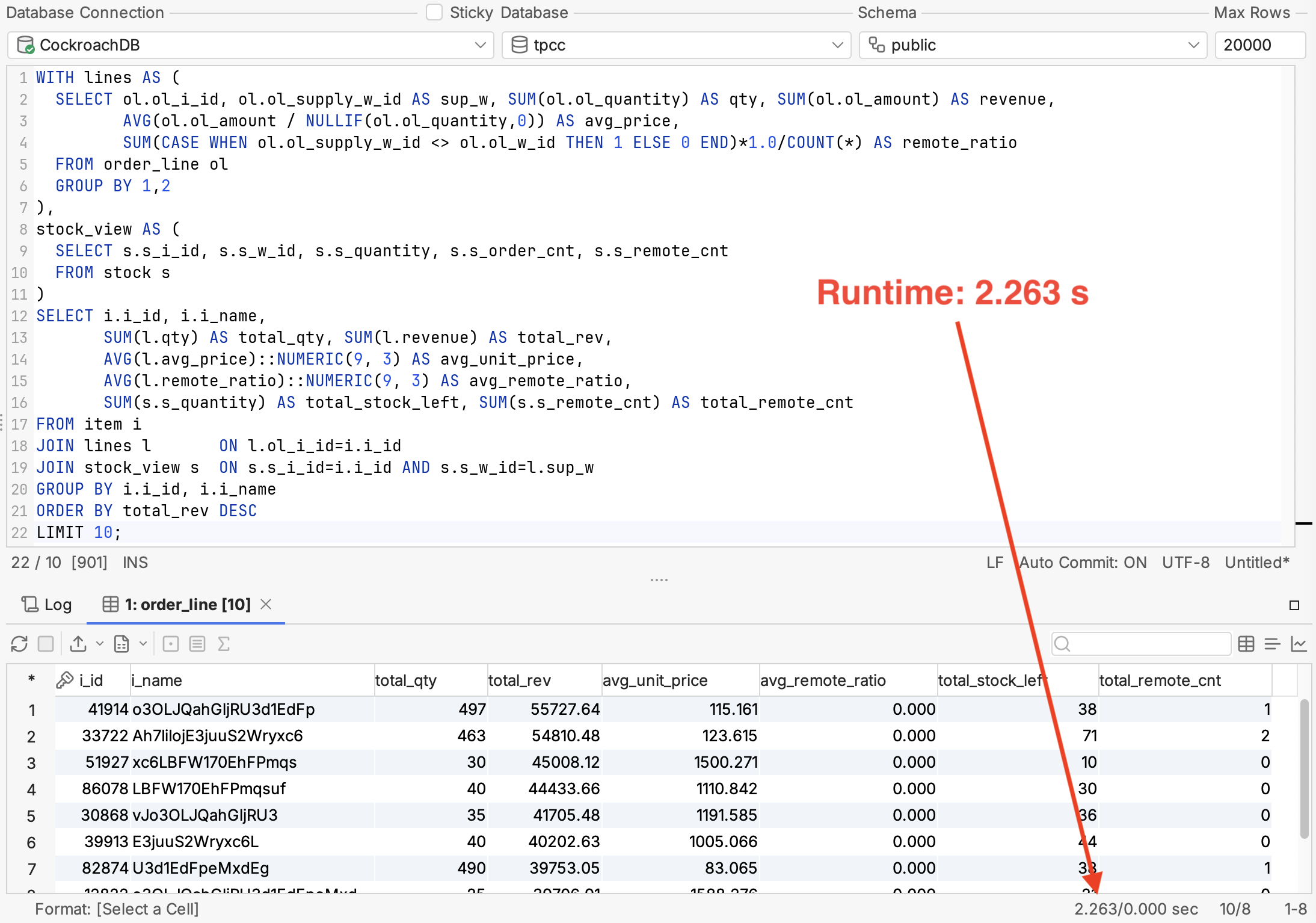 CockroachDB query results